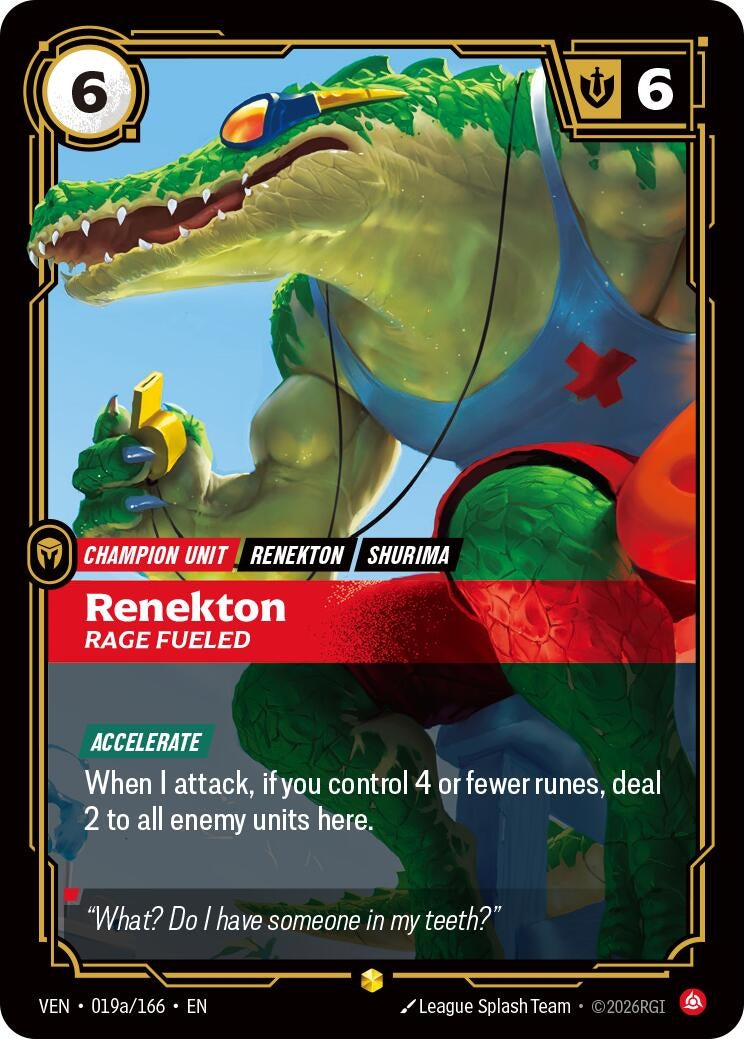 Image for Renekton - Rage Fueled (Alternate Art) (019a/166) (Vendetta) (VEN) - Riftbound: League of Legends Trading Card Game
