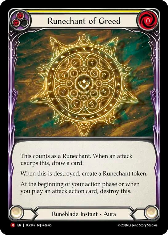 Image for Runechant of Greed (Yellow) (IAR145) (Usurp the Shadow Throne) (IAR) - Flesh and Blood TCG