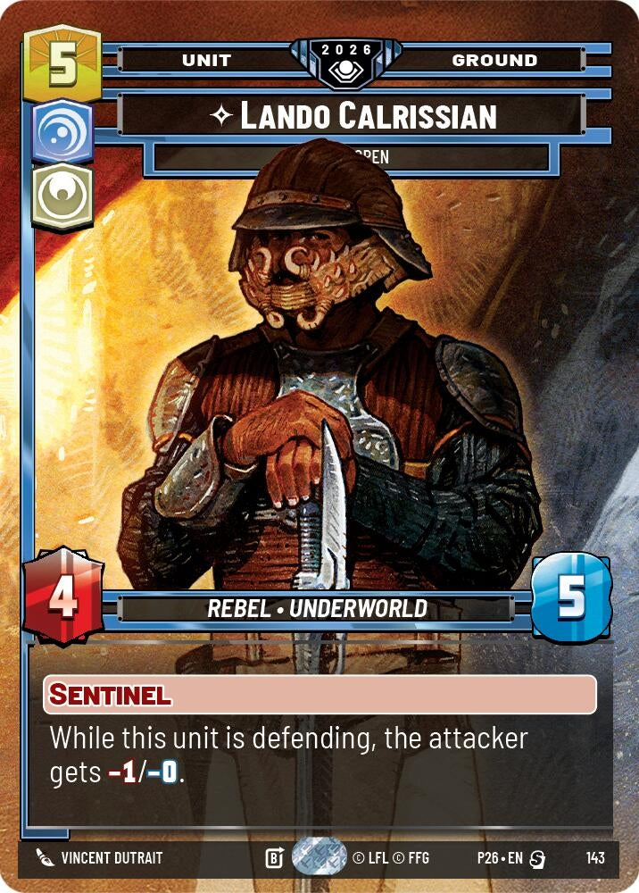 Image for Lando Calrissian - Eyes Open (Prize Wall) (143) (Galactic Championship 2026) (P26) - Star Wars: Unlimited