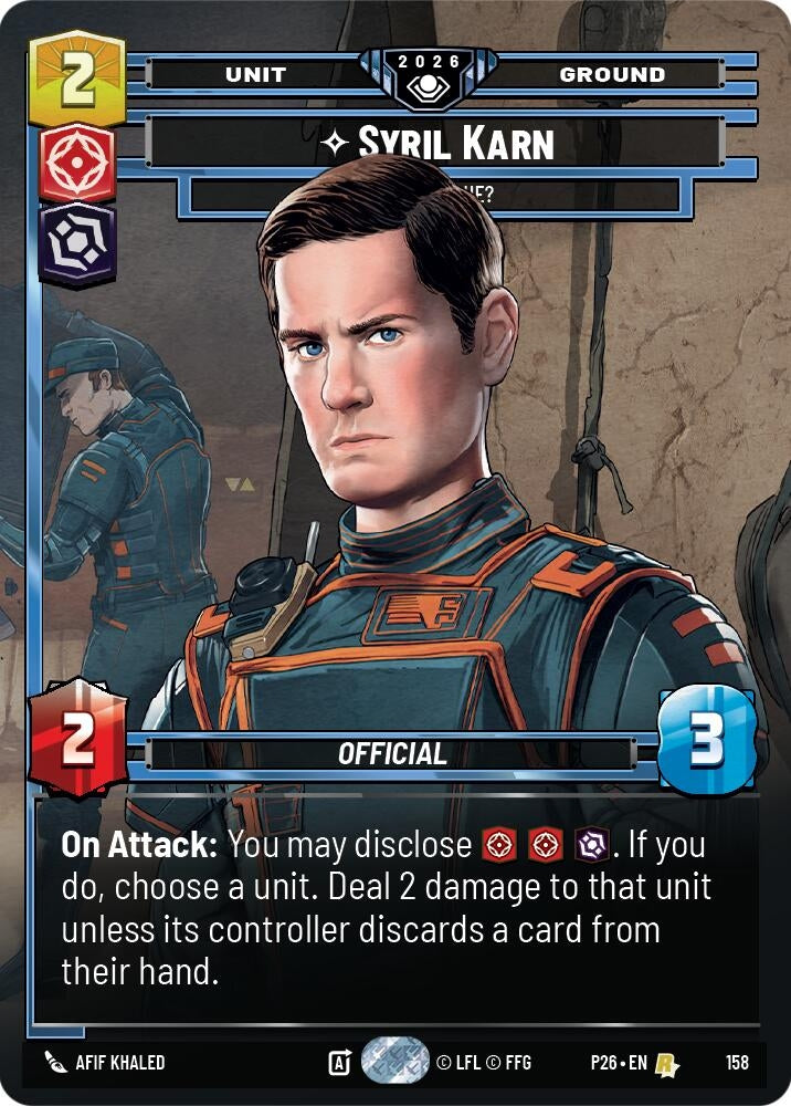 Image for Syril Karn - Where Is He? (Prize Wall) (Foil) (158) (Galactic Championship 2026) (P26) - Star Wars: Unlimited