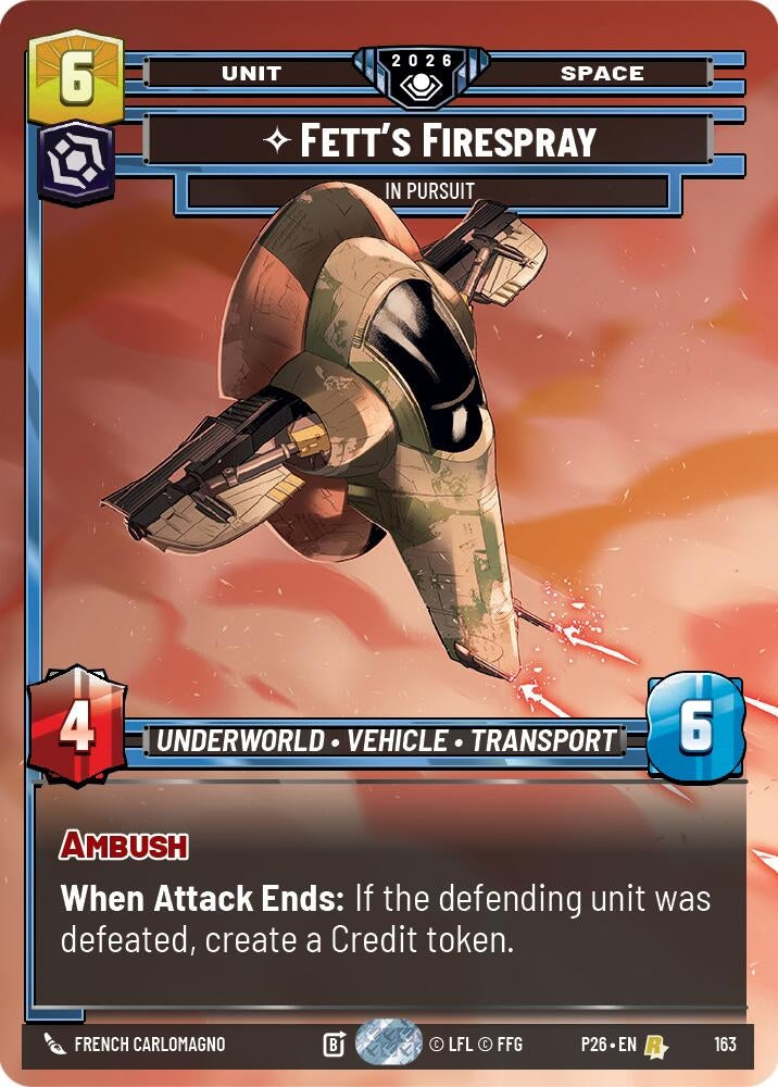 Image for Fett's Firespray - In Pursuit (Prize Wall) (Foil) (163) (Galactic Championship 2026) (P26) - Star Wars: Unlimited