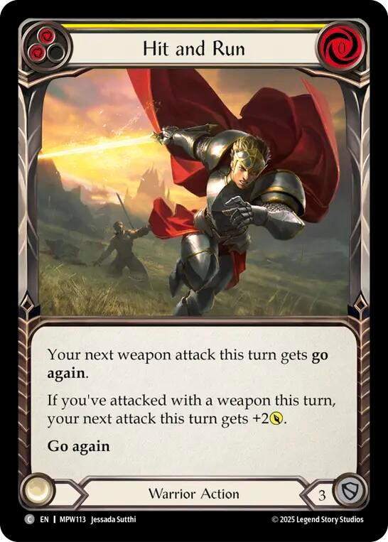 Image for Hit and Run (Yellow) (MPW113) (Mastery Pack Warrior) (MPW) - Flesh and Blood TCG