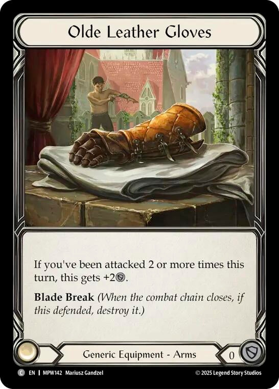 Image for Olde Leather Gloves (MPW142) (Mastery Pack Warrior) (MPW) - Flesh and Blood TCG