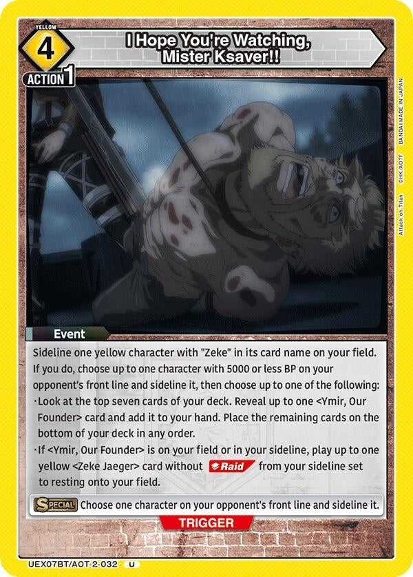 Image for I Hope You're Watching, Mister Ksaver!! (UEX07BT/AOT-2-032) (UEX07BT: Attack on Titan Vol. 2) (UEX07BT) - Union Arena
