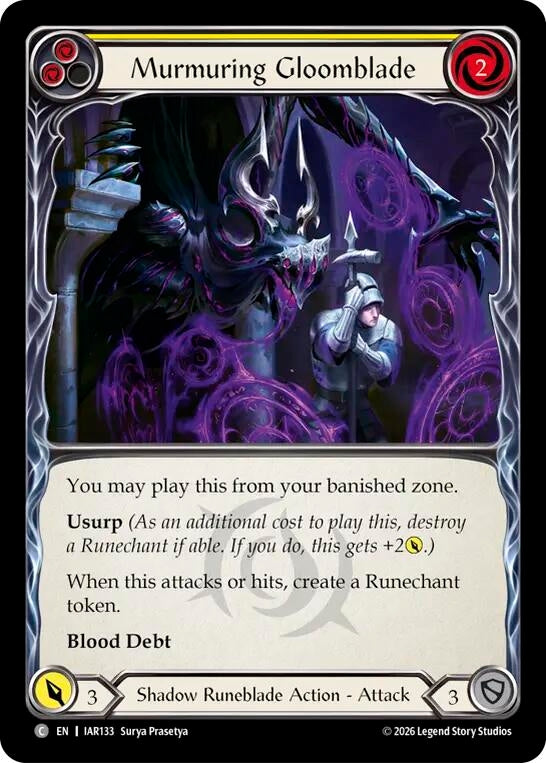 Image for Murmuring Gloomblade (Yellow) (IAR133) (Usurp the Shadow Throne) (IAR) - Flesh and Blood TCG