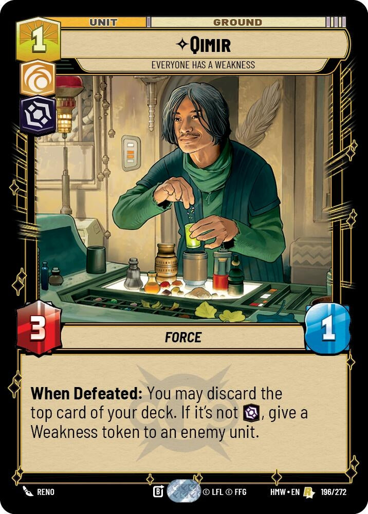 Image for Qimir - Everyone Has a Weakness (196/272) (Homeworlds) (HMW) - Star Wars: Unlimited