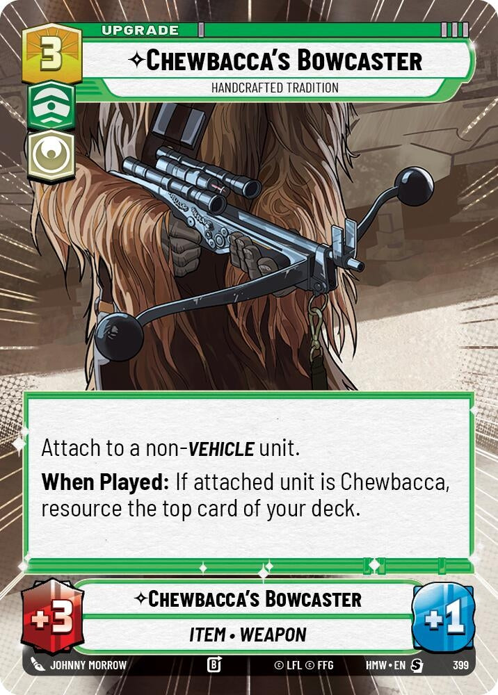 Image for Chewbacca's Bowcaster - Handcrafted Tradition (Hyperspace) (399) (Homeworlds) (HMW) - Star Wars: Unlimited