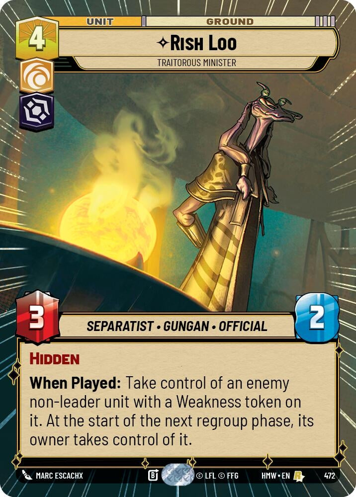 Image for Rish Loo - Traitorous Minister (Hyperspace) (472) (Homeworlds) (HMW) - Star Wars: Unlimited