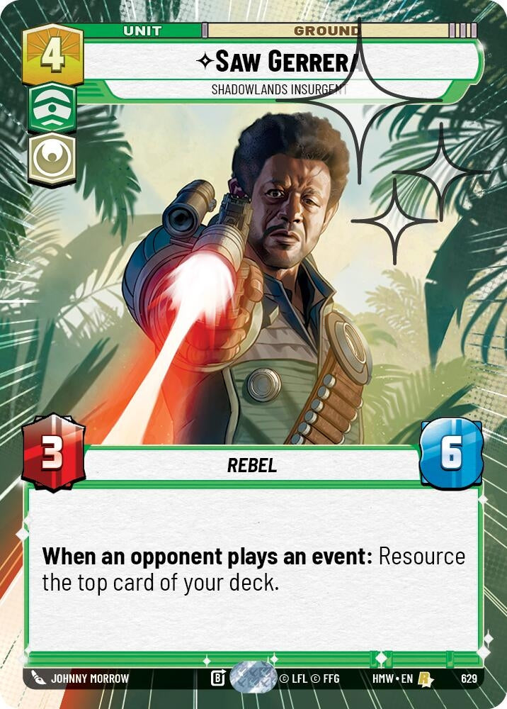 Image for Saw Gerrera - Shadowlands Insurgent (Hyperspace Foil) (629) (Homeworlds) (HMW) - Star Wars: Unlimited