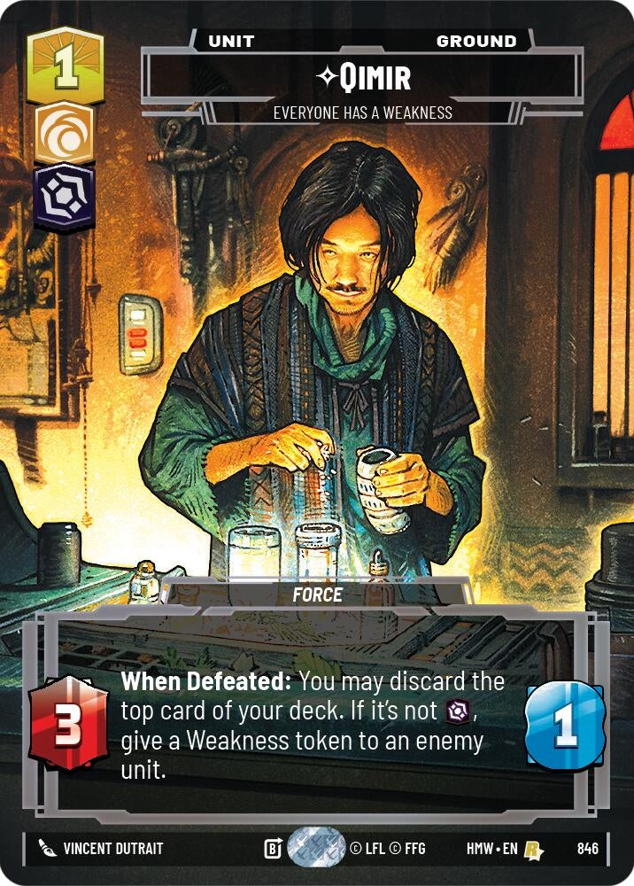 Image for Qimir - Everyone Has a Weakness (Prestige) (846) (Homeworlds) (HMW) - Star Wars: Unlimited