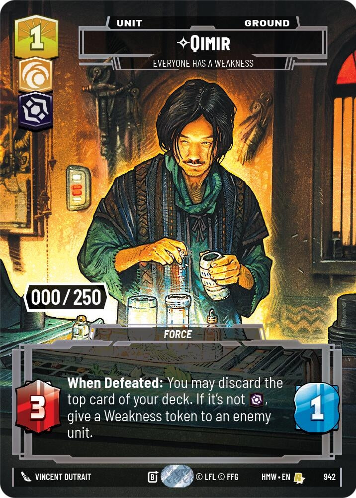 Image for Qimir - Everyone Has a Weakness (Serialized) (942) (Homeworlds) (HMW) - Star Wars: Unlimited