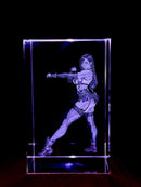 3D laser engraving of a character on a transparent crystal block