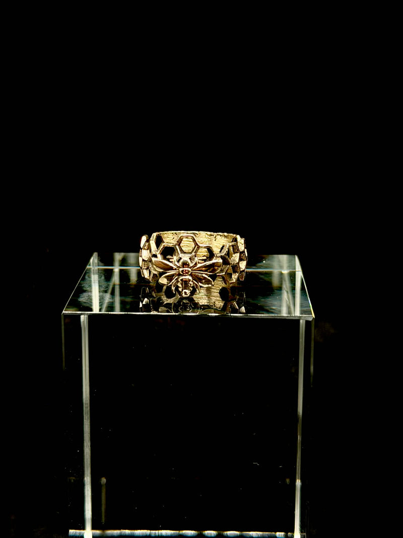 Honeycomb Bee Ring hand-cast ancient brass angle view