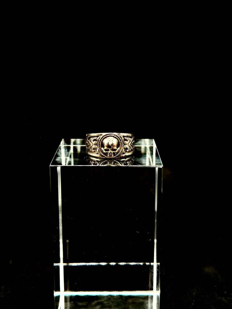 Baroque Skull Ring hand-cast ancient brass angle view