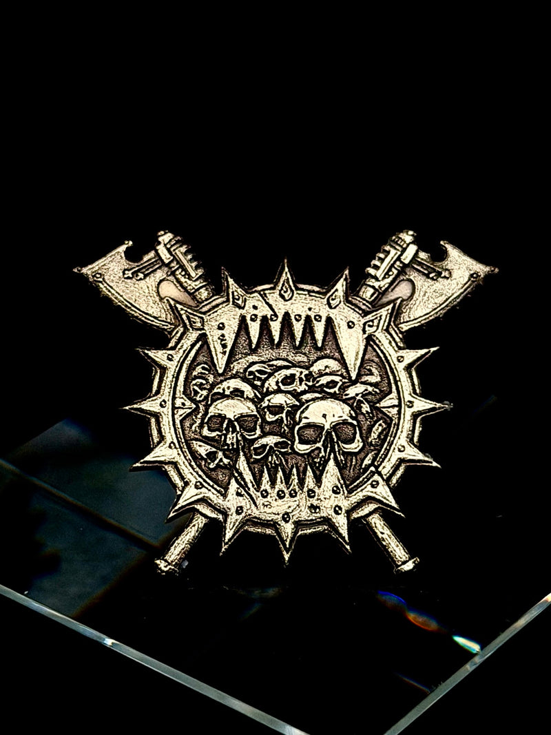 Chaos Skull Emblem - Warhammer 40K Inspired Brass Engraved Pin
