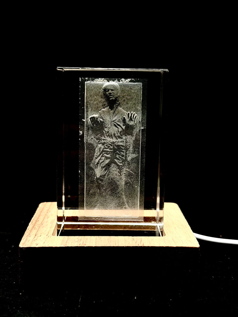 Han Solo Carbonite 3D Crystal Engraving – Star Wars Laser Crystal Display