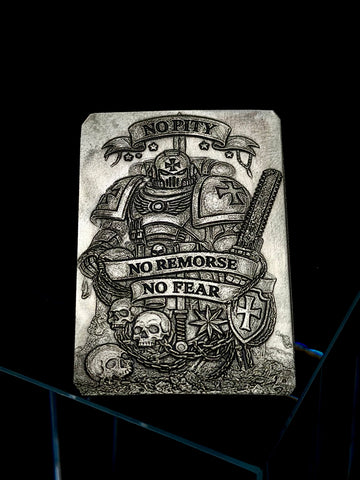 No Pity No Remorse No Fear - Warhammer 40K Inspired Brass Engraved Pin