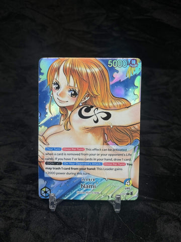 Nami Blue Yellow leader-style textured foil proxy card for OPTCG inspired decks