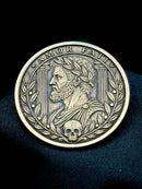 Amor Fati Stoic Coin 40mm Brass Engraved Roman Skull EDC Art Medallion
