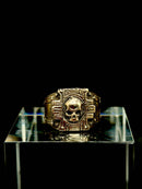 Gothic Crest Skull Ring hand-cast ancient brass front view