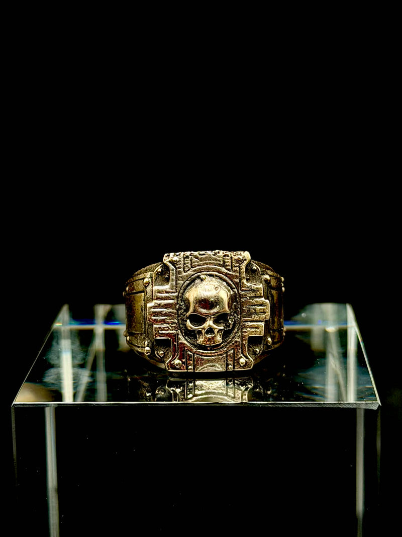 Gothic Crest Skull Ring hand-cast ancient brass front view