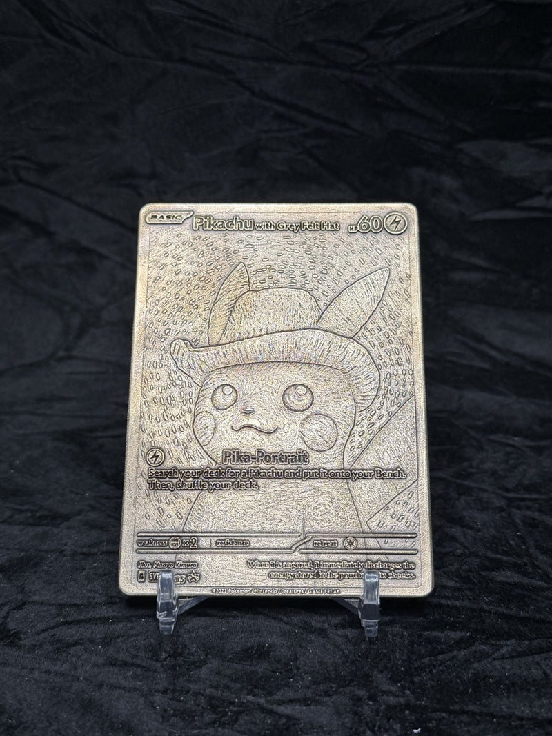 Actual engraving example - Pikachu engraved metal trading card