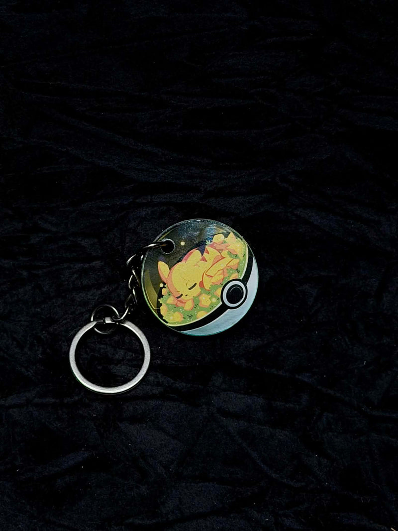 Sleeping Pikachu Pokeball Acrylic Keychain