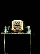 Horned Demon Skull Ring hand-cast ancient brass front view