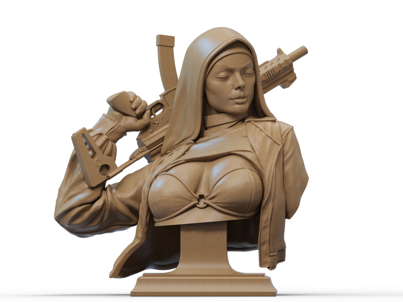 Nun with Gun Resin Bust - view 1