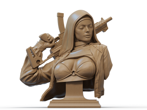 Nun with Gun Resin Bust - view 1