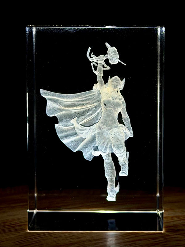 Lady Thor 3D Crystal Engraving – Marvel Superhero Laser Crystal Display