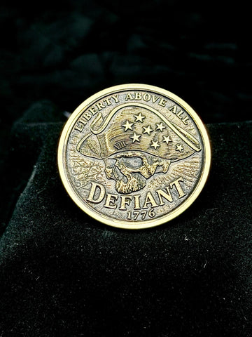 Defiant 1776 Coin 40mm Engraved Liberty Skull Tricorn Patriotic Medallion