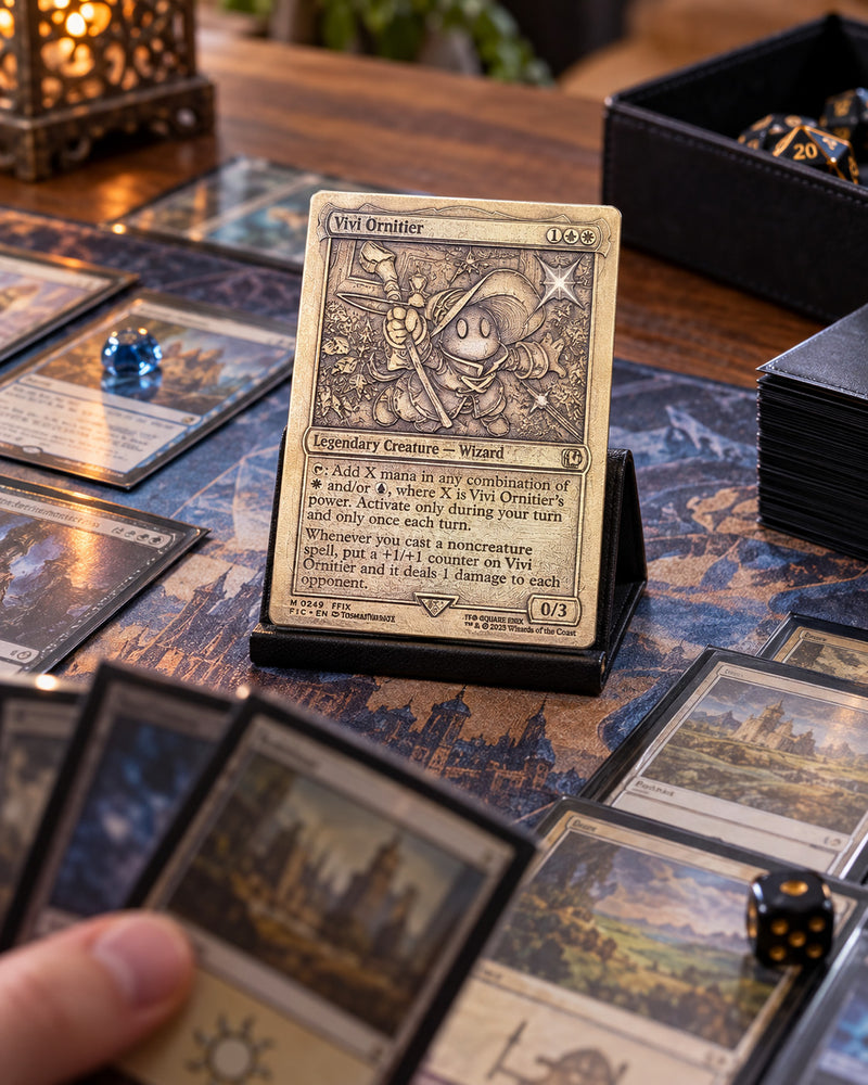 Illustrative Commander display with engraved metal Vivi card