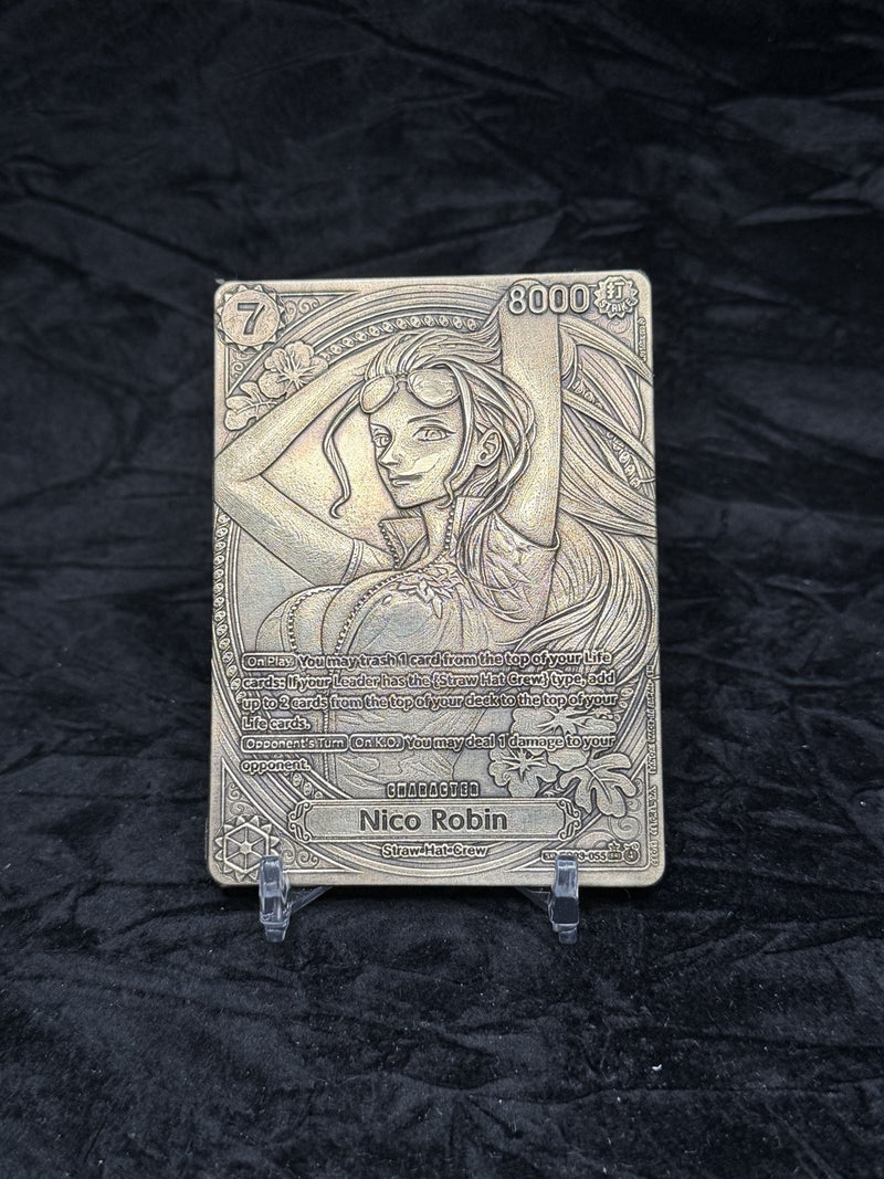 Actual engraving example - Nico Robin engraved metal trading card