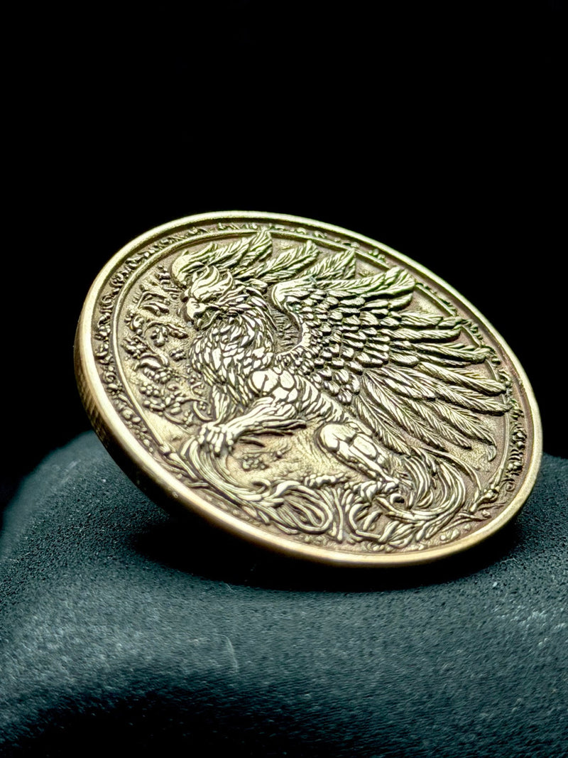 Griffon Coin 40mm Brass Engraved Mythical Griffin EDC Art Medallion