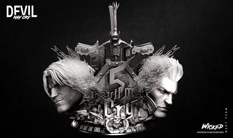 Dante and Vergil Weapon Box and Heads resin prop kit view 1