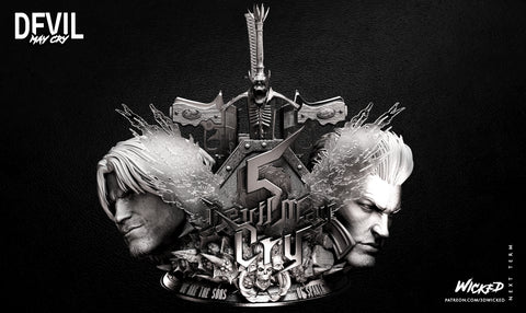 Dante and Vergil Weapon Box and Heads resin prop kit view 1