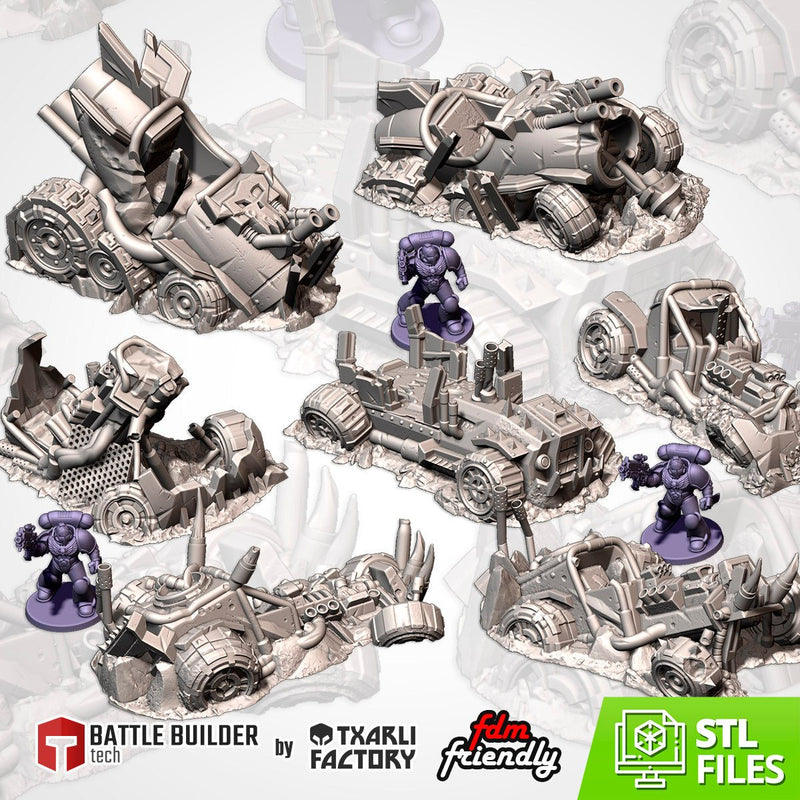 Orc Buggies Destroyed 3D printed terrain view 1