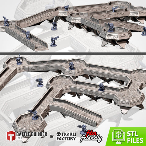 Modular Trenches / Walkways Sci-Fi 3D printed terrain view 1