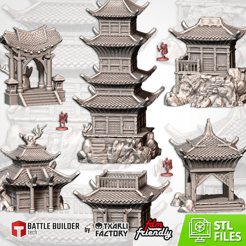 Oriental Buildings 3D printed terrain view 1