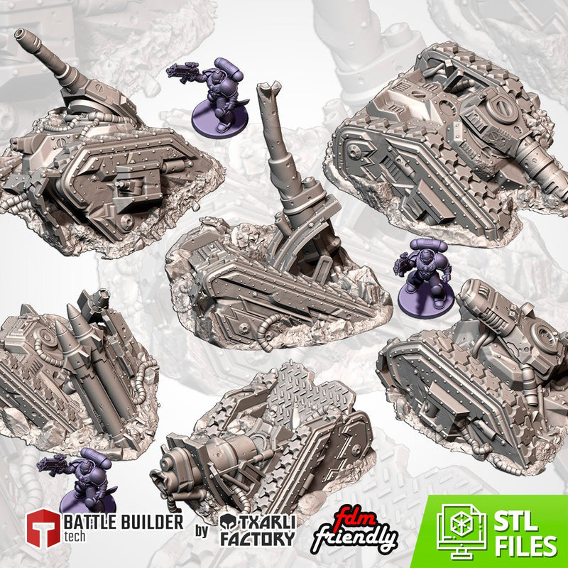 Destroyed Tanks 3D printed terrain view 1