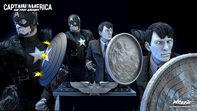 Captain America and Steve Rogers Bust DIORAMA COMPLETE resin bust kit view 1