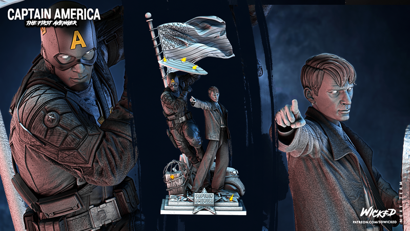 Captain America and Steve Rogers Sculptures DIORAMA COMPLETE resin diorama kit view 1
