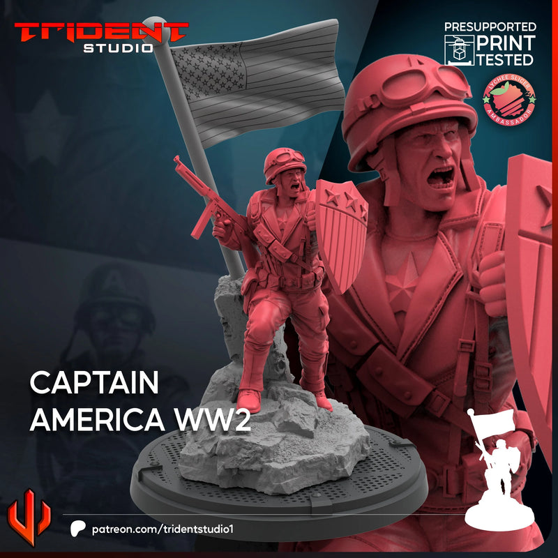 Captain America WW2 Marvel MCP-compatible 40mm resin proxy miniature by Trident Miniatures - product image 1