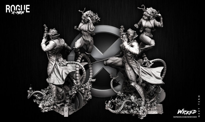 DIORAMA BASE + Rogue Sculpture + Gambit Sculpture resin diorama kit view 1