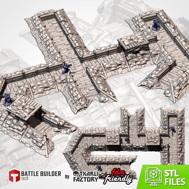 Modular Trenches WWII 3D printed terrain view 1