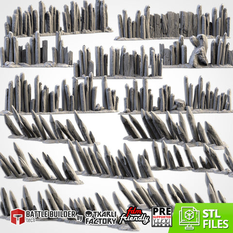 Wooden Fences & Stakes 3D printed terrain view 1