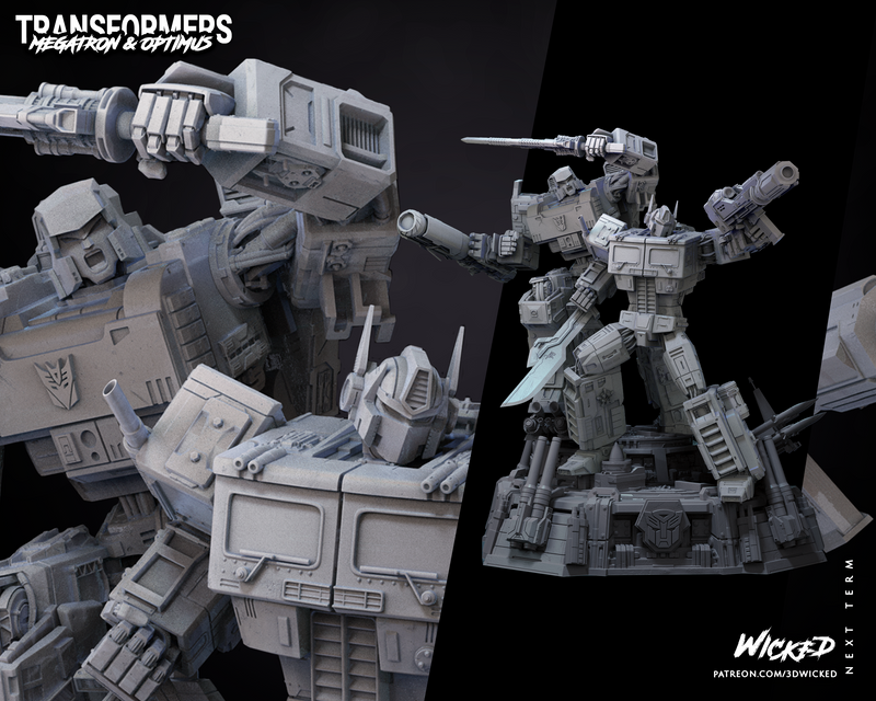 DIORAMA BASE + Optimus Sculpture + Megatron Sculpture resin diorama kit view 1