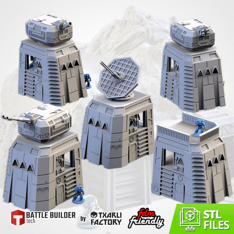 Modular Defense Turrets 3D printed terrain view 1