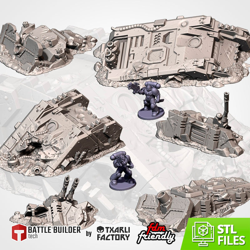 Crashed Tanks 3D printed terrain view 1